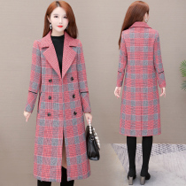 BBQ woolen coat womens 2019 winter new fashion plaid double-breasted mid-length woolen coat trend