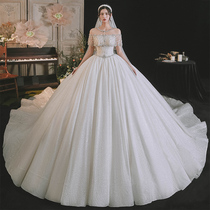 Main wedding dress 2022 new bride big drag tail luxurious simple big tiny super immortal dream white slim