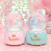 M Creative ins wind Unicorn angel Crystal ball Snowflake rotating lantern music box Home decoration Birthday gift