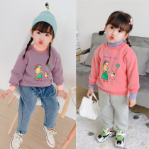 Korean childrens pullover sweater plus velvet thickened winter baby warm jacket long sleeve velvet little girl top