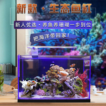 Rice bear ecological living room landscaping desktop aquarium Small mini glass tropical fish tank LED coral fish tank