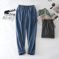 Washed Cotton pajama pants mens spring and autumn home pants summer loose thin closing home pants Cotton solid color