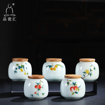 Porcelain Huichun warm flowers Celadon hand-painted small tea pot underglaze color sealed pot Portable travel small tea warehouse