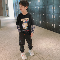 Zhongda childrens clothing boys autumn 2021 new style fried street childrens fake two-piece sweater tide brand spring and autumn boys long-sleeved