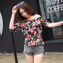 French word shoulder top Female ins Port wind Super Fairy sweet word collar off-shoulder Chiffon ruffle loose short-sleeved T