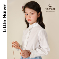 LittleNaive little naive girl White Shirt Academy style 2021 Spring Lace stand collar vintage shirt