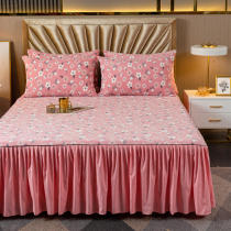 Autumn Winter Warm Coral Suede Milk Suede Bed Skirt Three Sets Thickened crystal Princess Bed Hood Non-slip Bedsheet