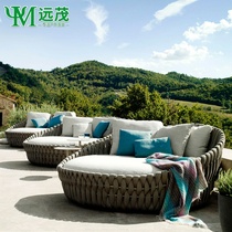 Yuanmao outdoor lying bed courtyard balcony terrace hot spring resort swimming pool recliner rope three-man rattan sofa bed