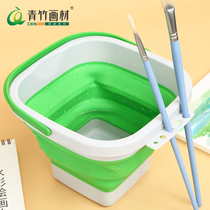 Bamboo painting material folding silicone art shabu-shabu pen washing pen holder Bucket large gouache watercolor painting pigment special bucket painter Rubber plastic foldable telescopic multi-function square pen washing pen holder