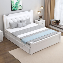 Solid wood bed 1 8m double bed Master bedroom Modern minimalist 1 5m rental room bed European-style soft back household single bed