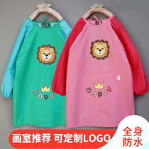 Children Apron Hood Dress Drawing Clothes Waterproof Spring Autumn Long Sleeves Eat Kindergarten Painting Fine Art Custom Logo Thin