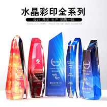 Color printing crystal trophy custom-made high-grade creative trophy medal lettering glass excellent employee competition memorial