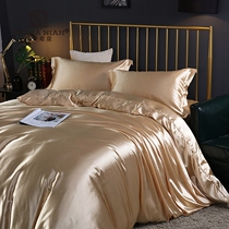  High-end silk four-piece quilt cover quilt bedding Silky nude sleeping sheets Bed sheet mulberry silk