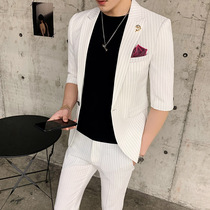 Rich bird new summer stripes Korean slim seven sleeve small suit men's jacket trend sleeve suit suit