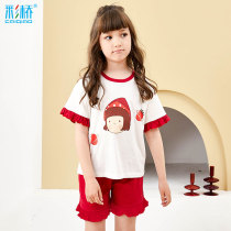 Ruffled Girls Pajamas Summer Short Sleeve Thin Cotton Girls Children Home Clothes Summer Set