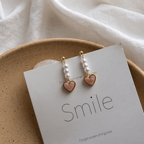 Japan-ROK minimalist Temperament Loving Earrings Woman Dreamy Sweet Pink Peach Hearts Ear-Ears Clips Without Ear