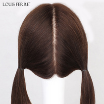 Wig Female long hair Natural medium long hair Clavicle hair net Red double ponytail straight hair delivery needle Real hair head cover hair set