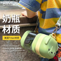 tritan cartoon cute childrens water cup summer high value with straw cup adult girl strap water bottle boy