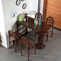 Outdoor table and chair rattan chair five-piece coffee table combination bar stool rough Rattan woven balcony courtyard furniture combination