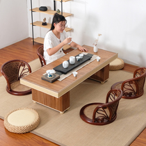 Rattan chic-style tatami tea table combined Zen light extravagant solid wood dwarf tea table balcony small tea table floating window small table