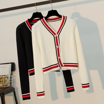 Knitted cardigan coat womens color shawl spring and autumn black outside with a small fragrant style thin slim sweater