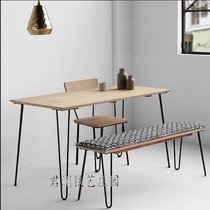 Nordic simple rectangular dining table and chair combination modern solid wood simple industrial retro small family dining table