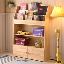 Solid wood childrens bookshelf student small bookcase free combination book rack pine wood simple bookcase locker with door