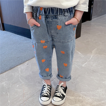 Girls autumn jeans 2021 new children Foreign style trousers slim 1 baby 3 years old 56 spring autumn pants thin