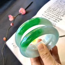 Natural Burmese ice species floating green jade bracelet round bar old pit a goods Yang green jade bracelet womens chaise pair bracelet