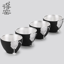 De kiln with pendant Black pottery gilt silver inlaid tin with pendant Creative Kung Fu tea set 999 silver teacup