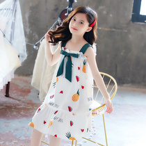 Girls Pajamas Summer suspenders thin cotton night dress Princess girl Childrens cute home clothes nightgown