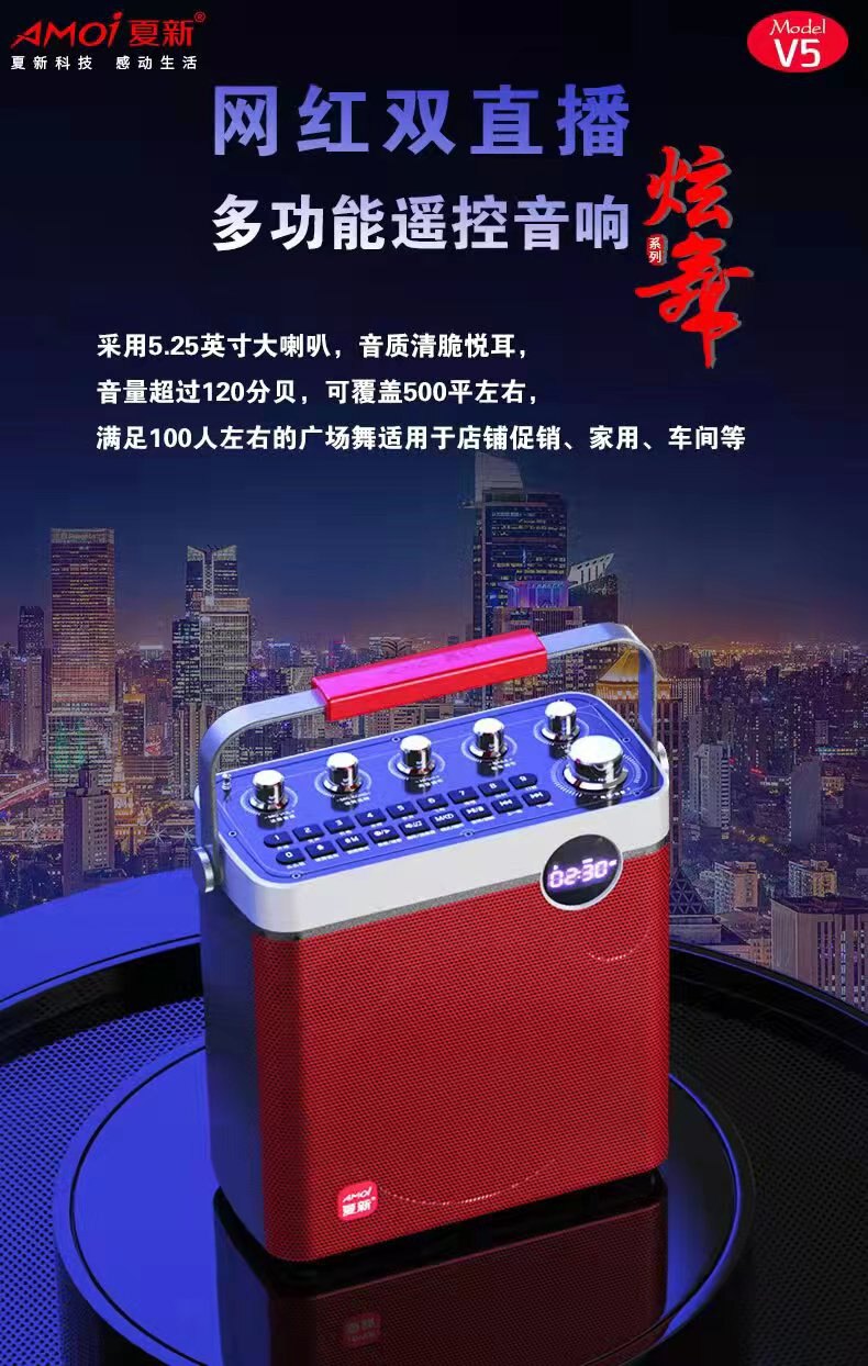 Amoi V5 net red live portable Bluetooth speaker dazzle dance outdoor multi-functional sound card party audio with dual microphones