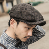 Octagonal hat mens retro check solid color autumn and winter hat Beret simple fashion British newsboy Painter hat