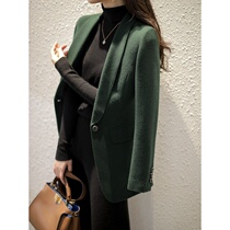  ROUJE POWER suit jacket female 2021 spring new dark green casual wool suit top female