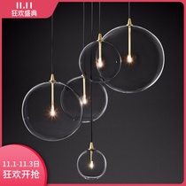 Postmodern American Cafe Glass Ball Chandelier Nordic Retro Simple Restaurant Bar Duplex Stair Lamps