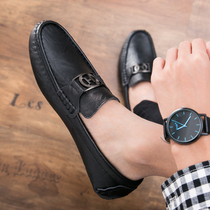 Mens shoes spring 2019 new Korean version of business casual leather one-pedal lazy shoes cover feet plus velvet Doudou shoes tide