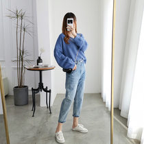 Plus size womens autumn new 2020 slightly fat sister thin jeans age-reducing foreign-style meat sweater two-piece