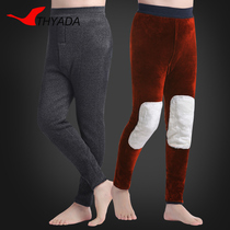 Middle-aged and elderly warm pants mens high waisted winter thickened plus velvet dad plus fat large size knee pads waist hem pants cotton pants