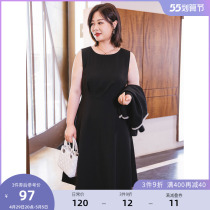 (clear bin RMB120 ) Large code female dress professional temperament not easy to crease pleats and sleeveless vest one-piece dress