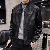 Autumn leather jacket male Korean version handsome 2021 new mens fashion camouflage leather jacket top fashion brand clothes