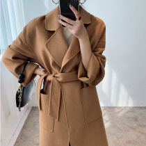 2019 autumn and winter new 100%wool thickened double-sided cashmere coat loose medium-long high-end wool coat female