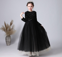 Girls dress Princess dress evening dress host Velvet choir students autumn childrens piano performance Women