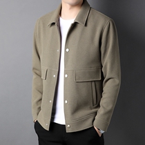 Woolen cloth coat men's short 2021 autumn and winter new high-end men's lapel wool padded solid color coat retro