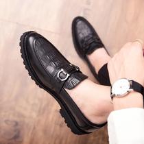 Crocodile Tattooed Leather Leather Shoes Man Spring Summer Style Yingren Trend Business set foot casual leather shoes Korean version Young mens shoes