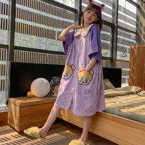 Nightdress ladies summer cotton short-sleeved pajamas cartoon cute cotton 2021 New pregnant women Large size home wear
