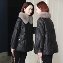 zqqz leather down jacket coat women short 2021 new fox fur collar thick sheepskin coat 2139