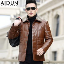 Winter new sheepskin leather leather mens down jacket lambskin lapel leather jacket thick slim jacket