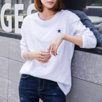Tide Cards 2022 Spring New Long Sleeves New Frontier Cotton T-shirt Woman Pentagram Embroidery Loose Pure Cotton Jersey Blouse