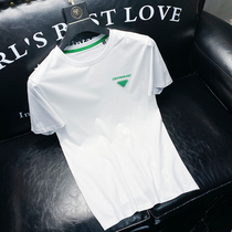 Pro-skin-style ~ Summer double silk light cotton white round collar short sleeve T-shirt for mens body Tide Card Bronzed and Elastic T-shirt Man