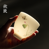 Drinking to DeHua white porcelain single Kung Fu Tea Cup handmade ceramic wine cup large Master Cup individual cup